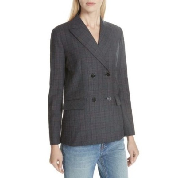 SANDRO Paris Oscar Plaid Double Breasted Blazer Jacket Size 38 Wool Blend $520.0 - Picture 4 of 16